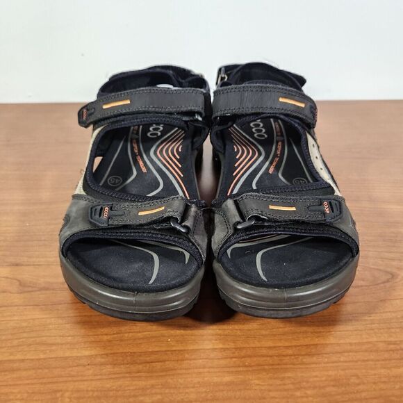 Ecco Yucatan Sandals Men's Black Tan Leather Comfort EU 45 US 11 Hook & Loop - Picture 3 of 12